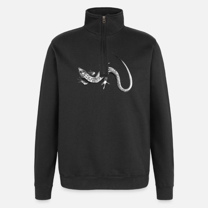 Lézard gris motif noir et blanc - Sweat à zip 1/4 - noir