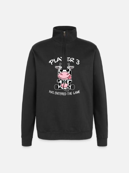 Tredje baby-spiller 3 har spillet ind i ko - Sweatshirt med 1/4 lynlås - sort