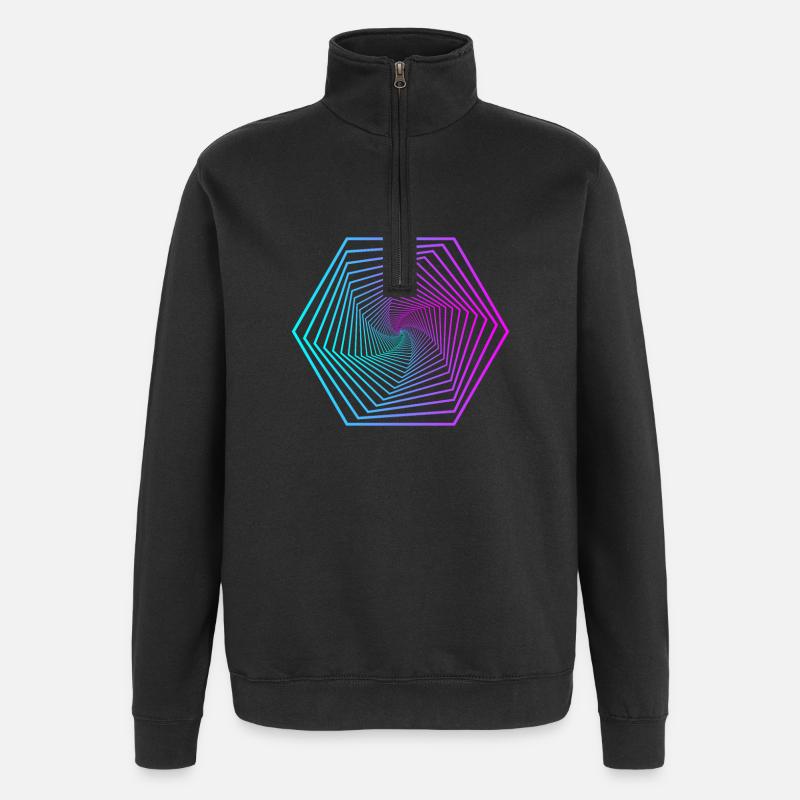 Neon-Polygonspirale Gradient - Quarter-Zip-Sweatshirt - Schwarz
