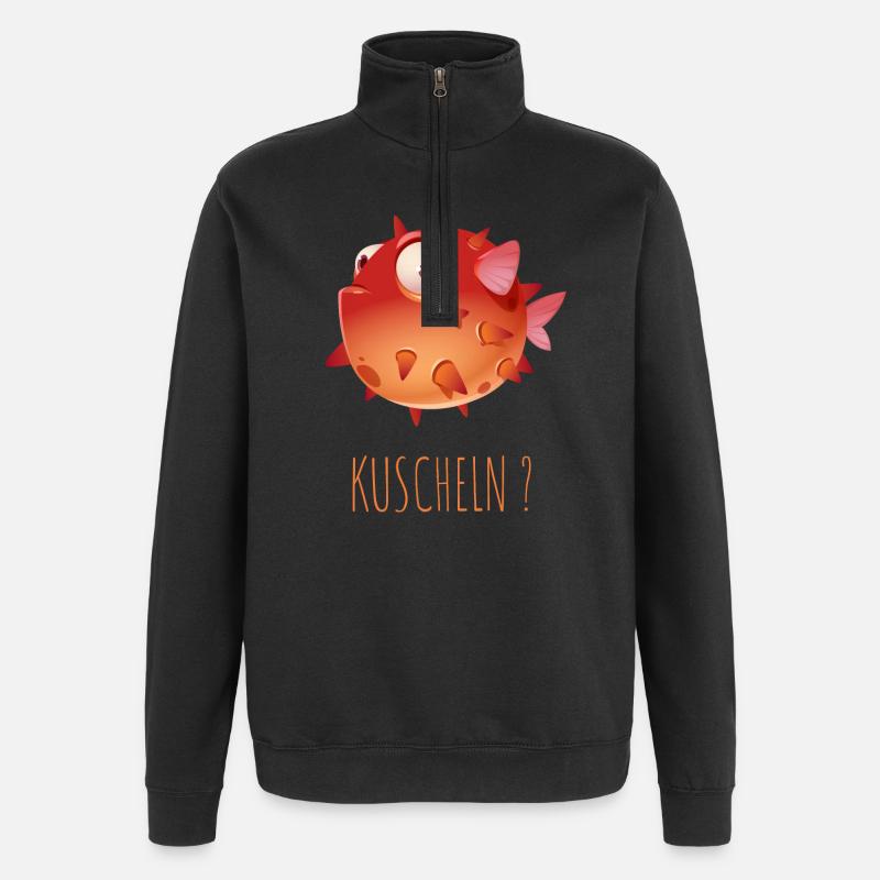Kugelfisch Kuscheln Humor Introvertiert - Quarter-Zip-Sweatshirt - Schwarz