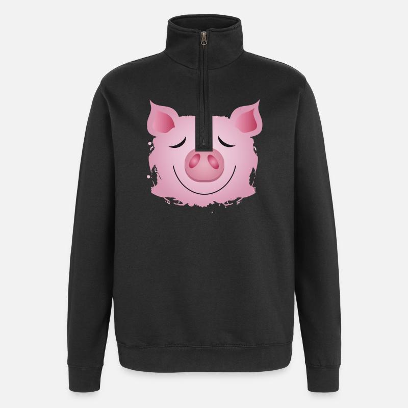 Kopf eines Schweins - Glücksschwein Graffiti - Quarter-Zip-Sweatshirt - Schwarz