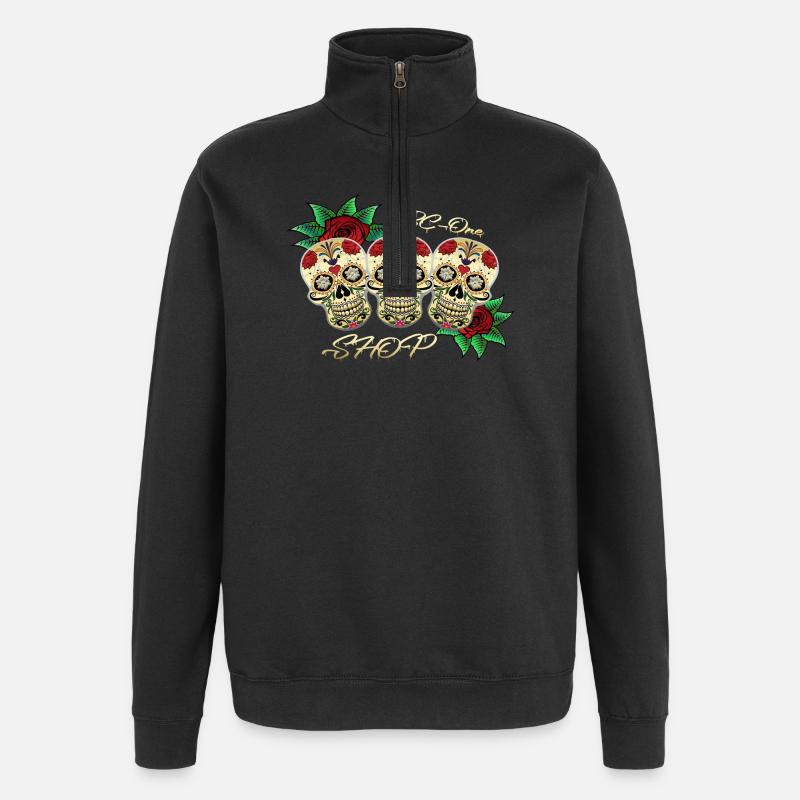 Crânes - Sweat à zip 1/4 - noir