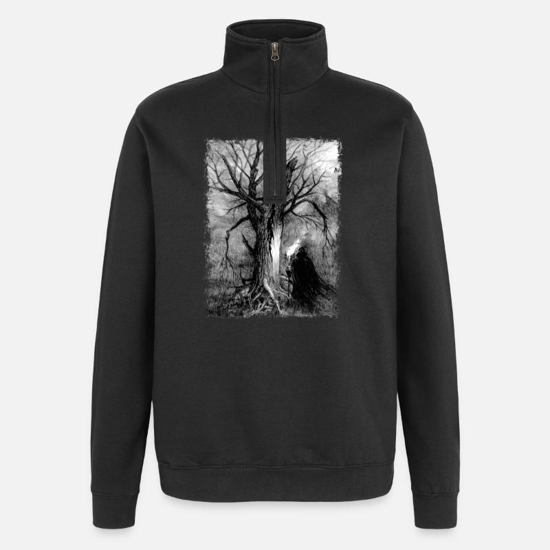 The Wanderer's Shadow by a Dead Tree - Quarter-Zip Sweatshirt - black