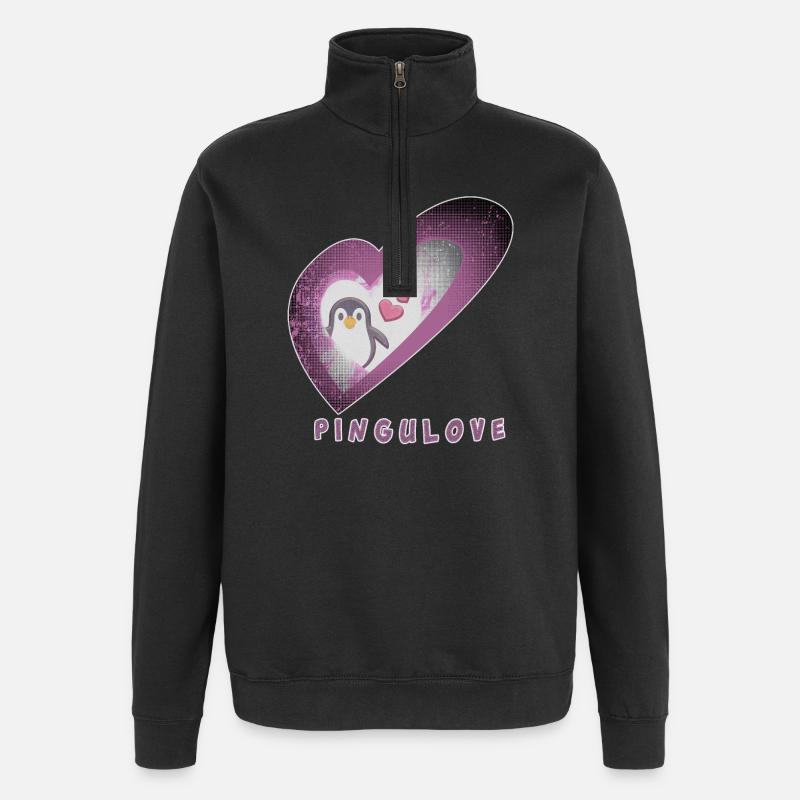 Pingulove Coeur Pingouin Design - Sweat à zip 1/4 - noir