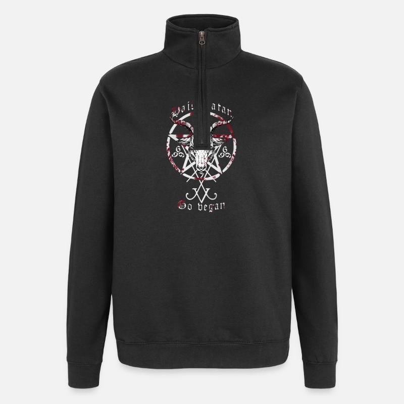 hail satan | go vegan - Quarter-Zip Sweatshirt - black
