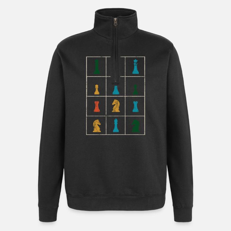 Schach Schachbrett Schachfiguren - Quarter-Zip-Sweatshirt - Schwarz
