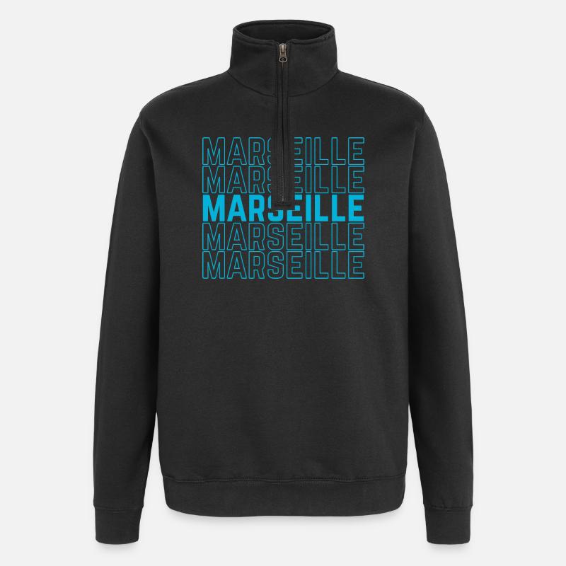 Marseille Outlined Repeat Neon Blue - Quarter-Zip Sweatshirt - black