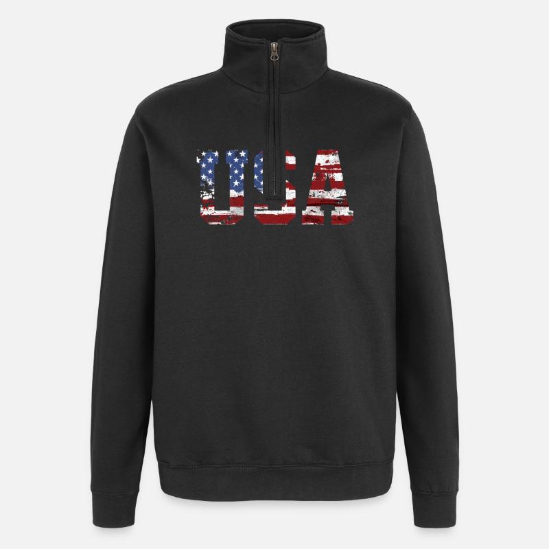 drapeau des Etats Unis - Sweat à zip 1/4 - noir