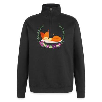 Schlafender Fuchs im Blumenkreis - Quarter-Zip-Sweatshirt - Schwarz - Vorne - AI Model Female 172 light (172cm) & AI Model Male 178 dark (178cm)