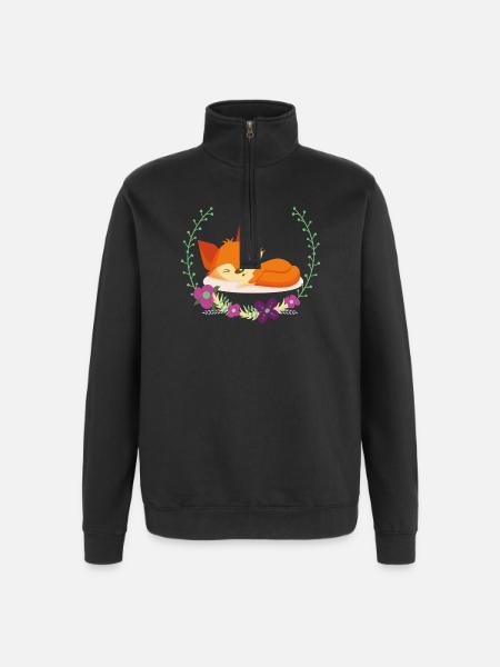 Schlafender Fuchs im Blumenkreis - Quarter-Zip-Sweatshirt - Schwarz