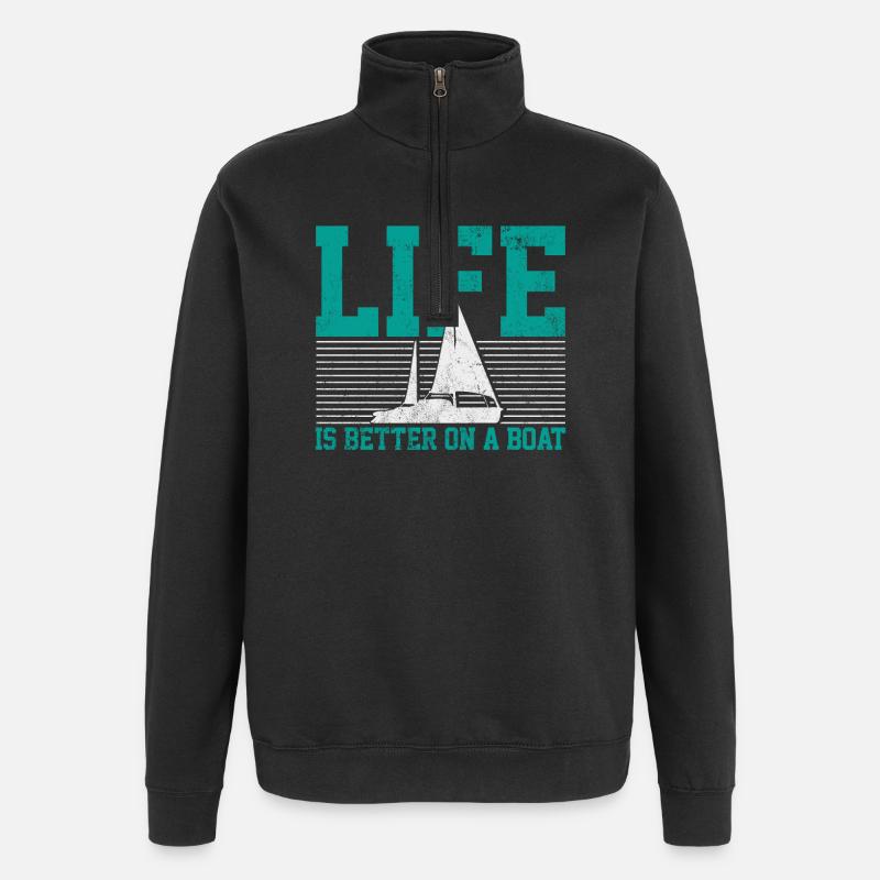 Segelboot Segler - Quarter-Zip-Sweatshirt - Schwarz