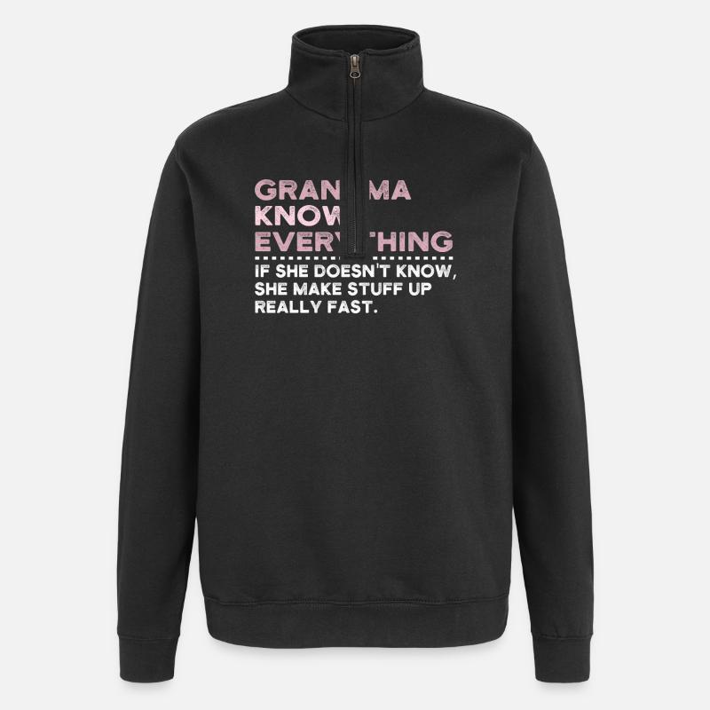 Grandma Knows Everything - Sweat à zip 1/4 - noir