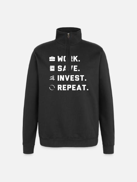 Work. Save. Invest. Repeat. - Quarter-Zip Sweatshirt - black