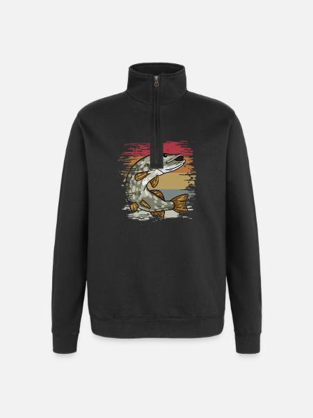 Pike Fishing Retro - Quarter-Zip Sweatshirt - black