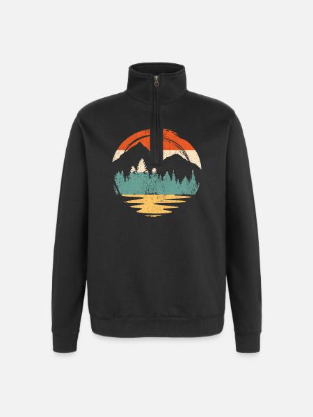 Mountain Sunset Silhouette Retro Circle - Quarter-Zip Sweatshirt - black