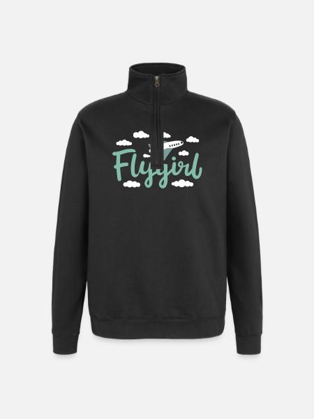 Pilot Girl Flugbegleiterin Flugzeug Luftfahrt - Quarter-Zip-Sweatshirt - Schwarz