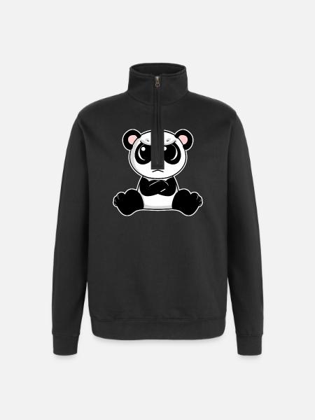 Le panda mignon est agacé - Sweat à zip 1/4 - noir