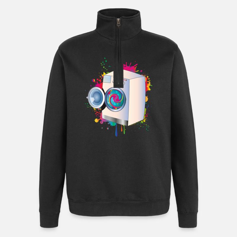Waschmaschine im Graffiti Stil mit Buntwäsche - Quarter-Zip-Sweatshirt - Schwarz