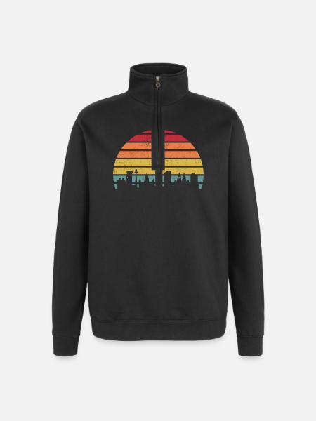 Sunset Skyline Gradient Stripes - Quarter-Zip Sweatshirt - black