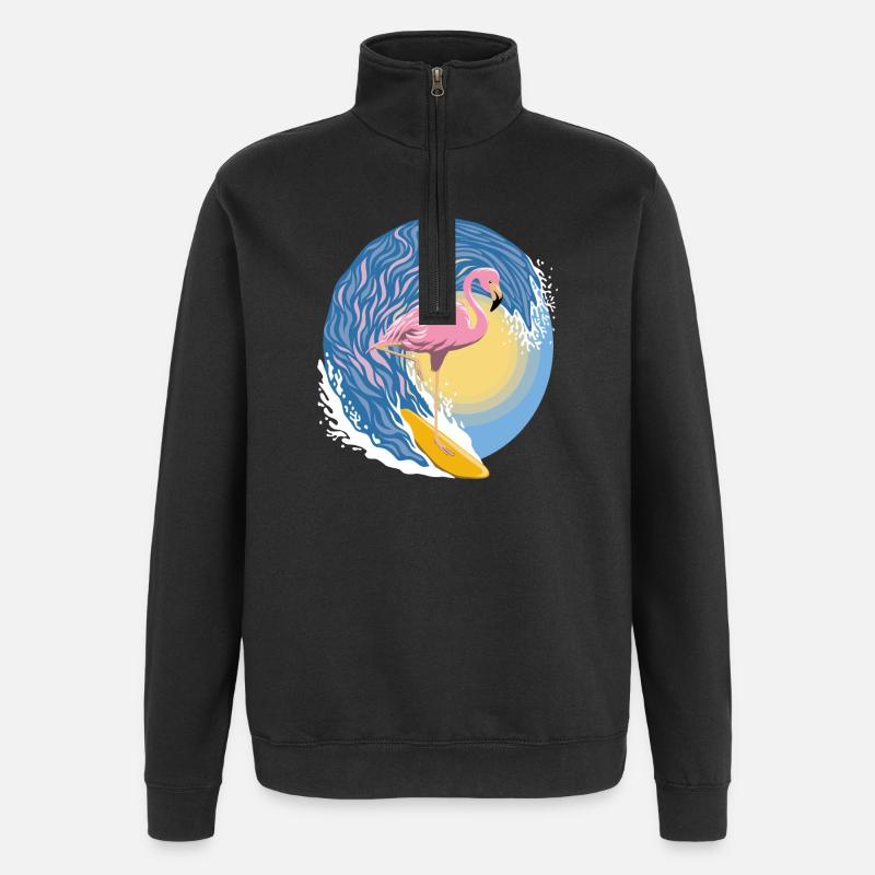Flamant rose surfeur - Sweat à zip 1/4 - noir
