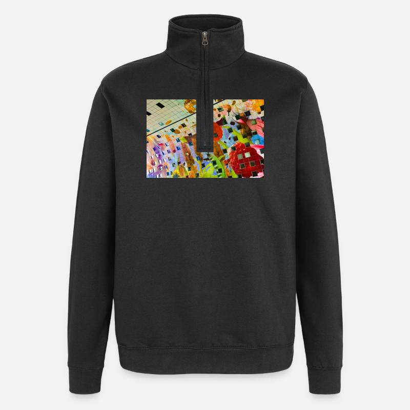 Fröhliches farbiges Blumendekor-Design - Quarter-Zip-Sweatshirt - Schwarz
