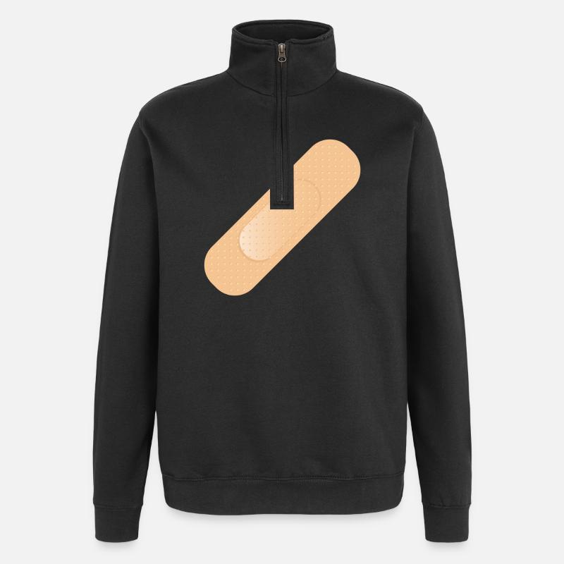 einfaches Heftpflaster als Gestaltungselement - Quarter-Zip-Sweatshirt - Schwarz