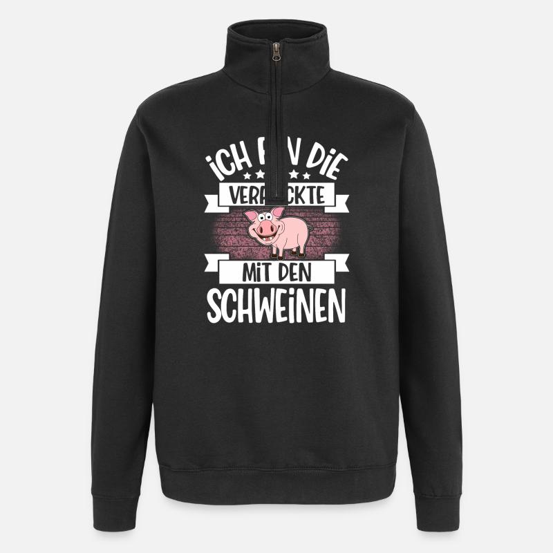 Schwein Landwirtin - Quarter-Zip-Sweatshirt - Schwarz