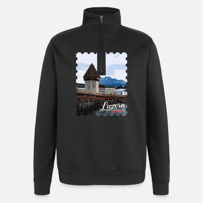 Lucerne Chapel Bridge Panorama - Quarter-Zip Sweatshirt - black
