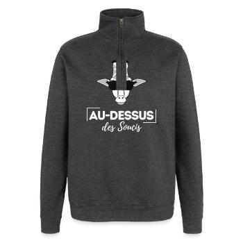 Au dessus des soucis - Sweat à zip 1/4 - charbon - Devant - AI Model Female 172 light (172cm) & AI Model Male 178 dark (178cm)