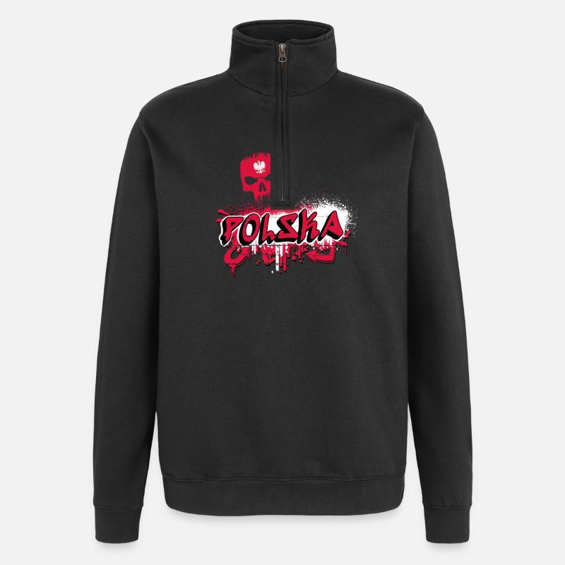 Polen Graffiti Totenkopf Design - Quarter-Zip-Sweatshirt - Schwarz