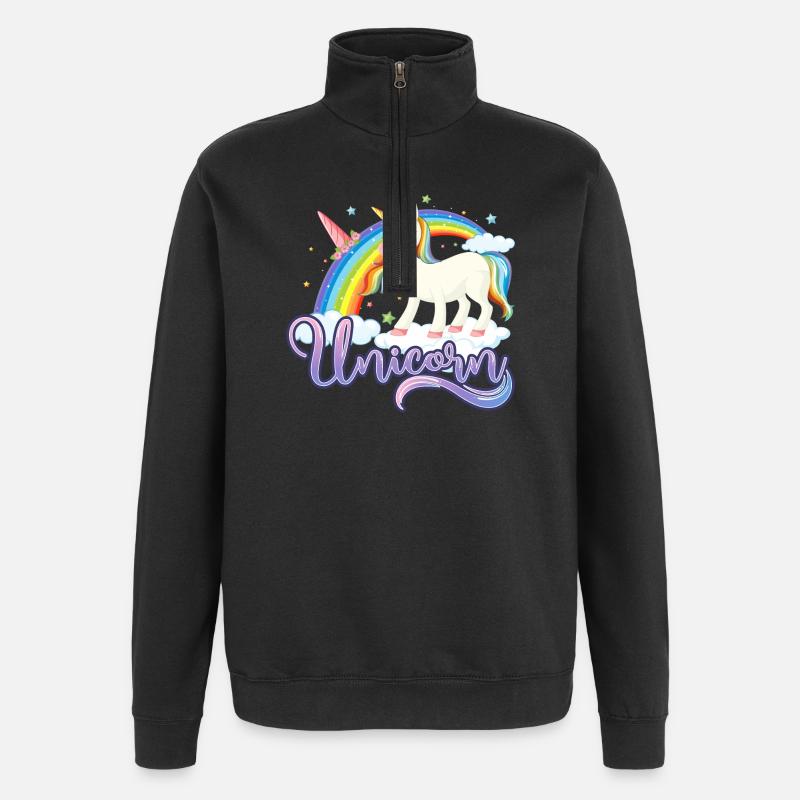 Einhorn Regenbogen - Quarter-Zip-Sweatshirt - Schwarz