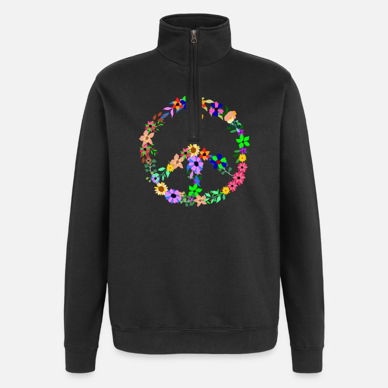 Peace Hippi Flower Power - Quarter-Zip-Sweatshirt - Schwarz