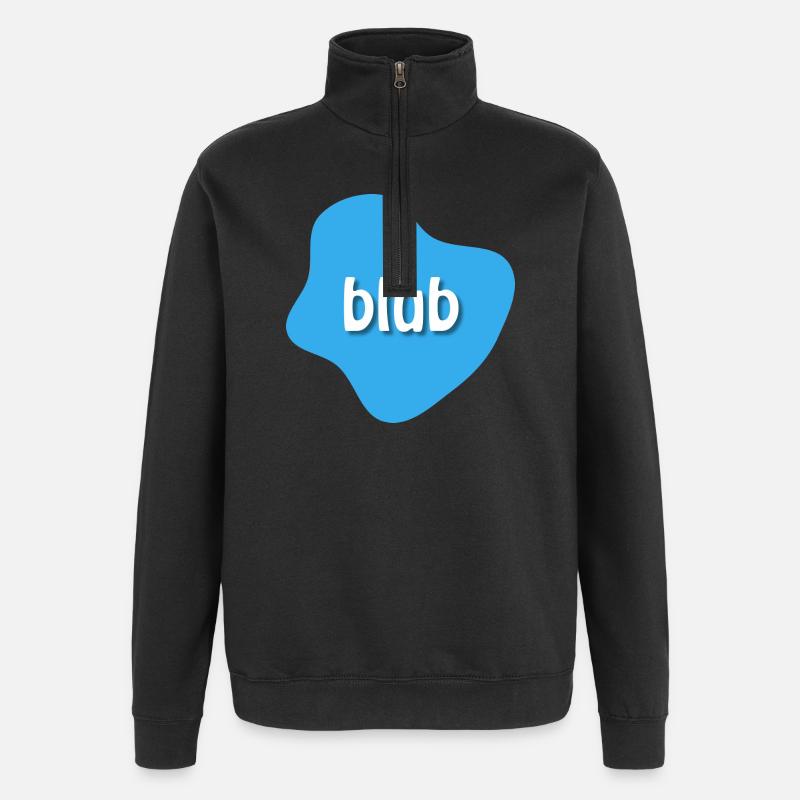 Text "blub" auf blauem Fleck, Klecks - Quarter-Zip-Sweatshirt - Schwarz