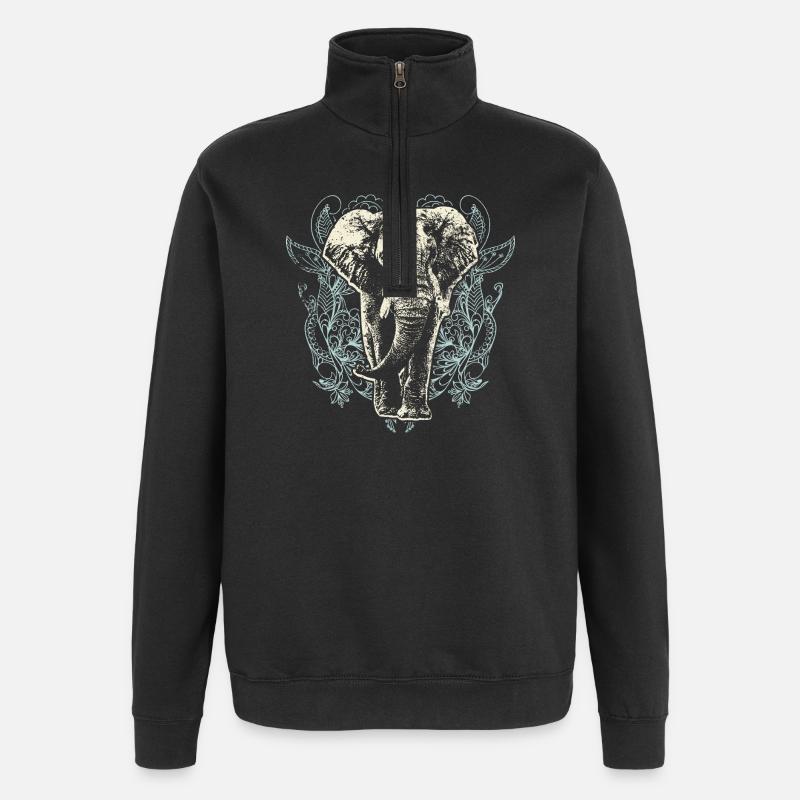Elefanten-Spitzenblüten - Quarter-Zip-Sweatshirt - Schwarz