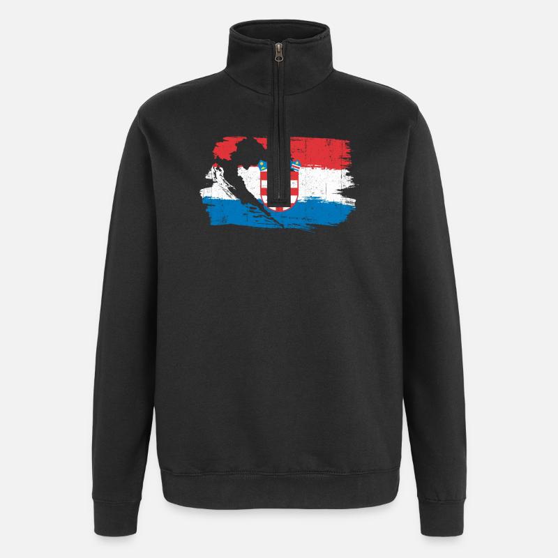 Drapeau croate à la brosse - Sweat à zip 1/4 - noir