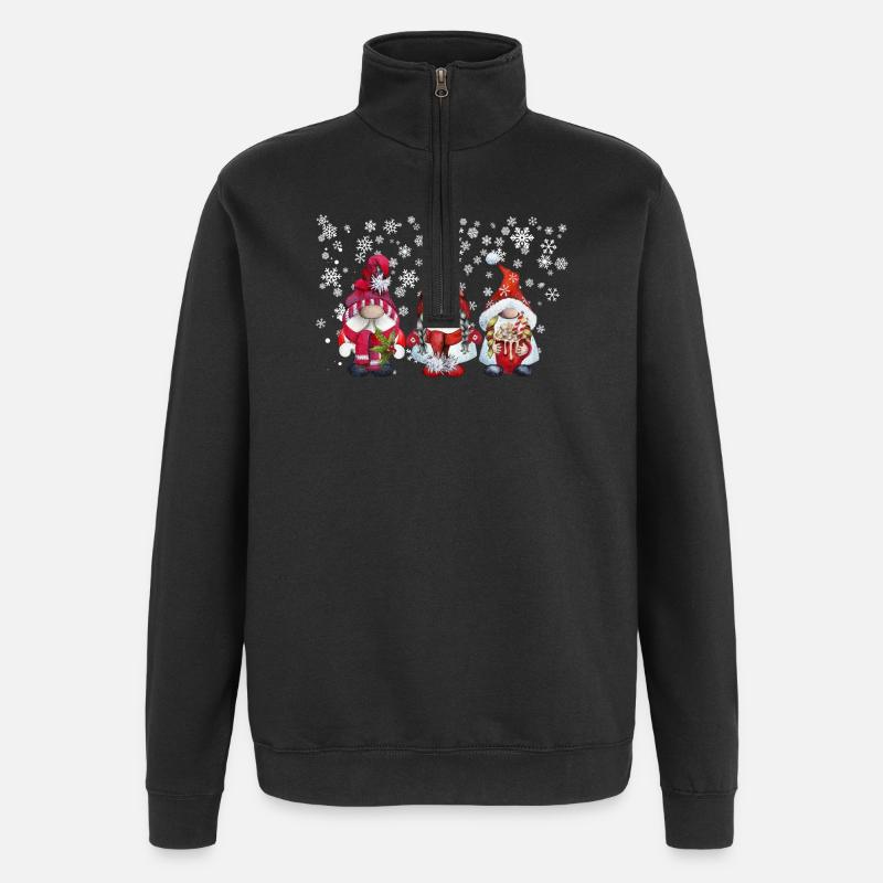 Wintergnome Trio mit Schneeflocken - Quarter-Zip-Sweatshirt - Schwarz