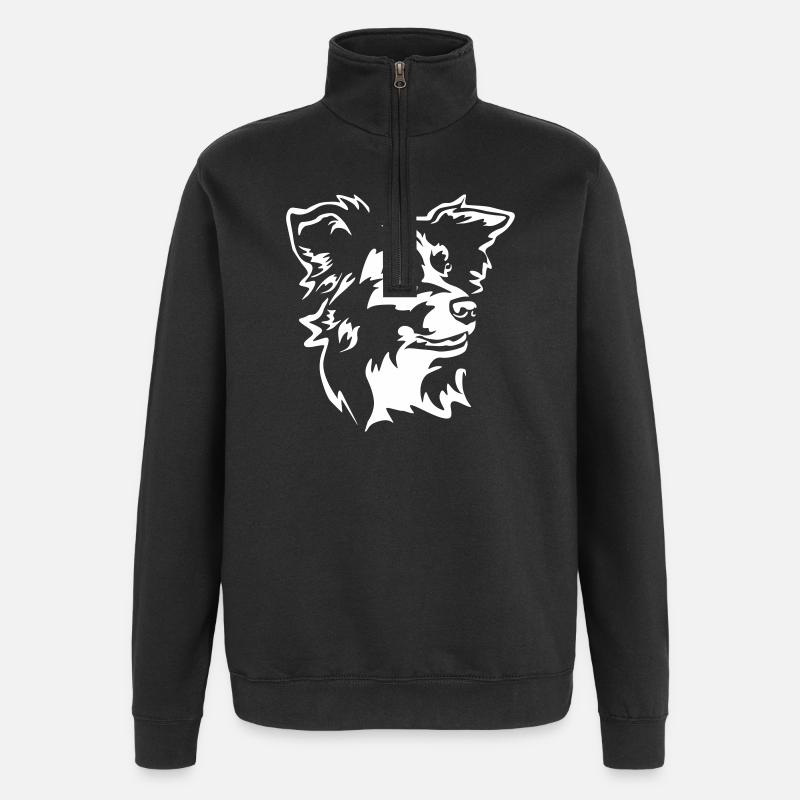 Border Collie Kopf "Black Edition" - Quarter-Zip-Sweatshirt - Schwarz