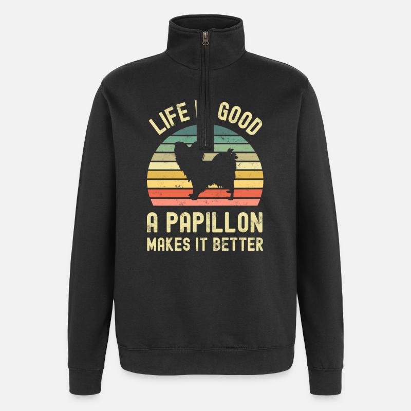 Dog Papillon - Quarter-Zip Sweatshirt - black