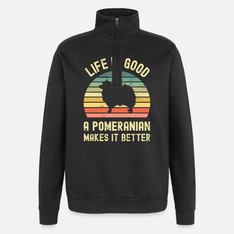Hund Pomeranian - Quarter-Zip-Sweatshirt - Schwarz