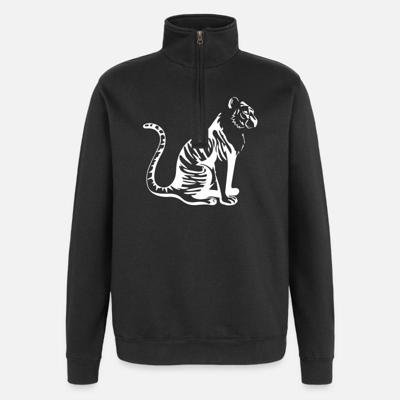 Eleganter Tiger Silhouette Design - Quarter-Zip-Sweatshirt - Schwarz