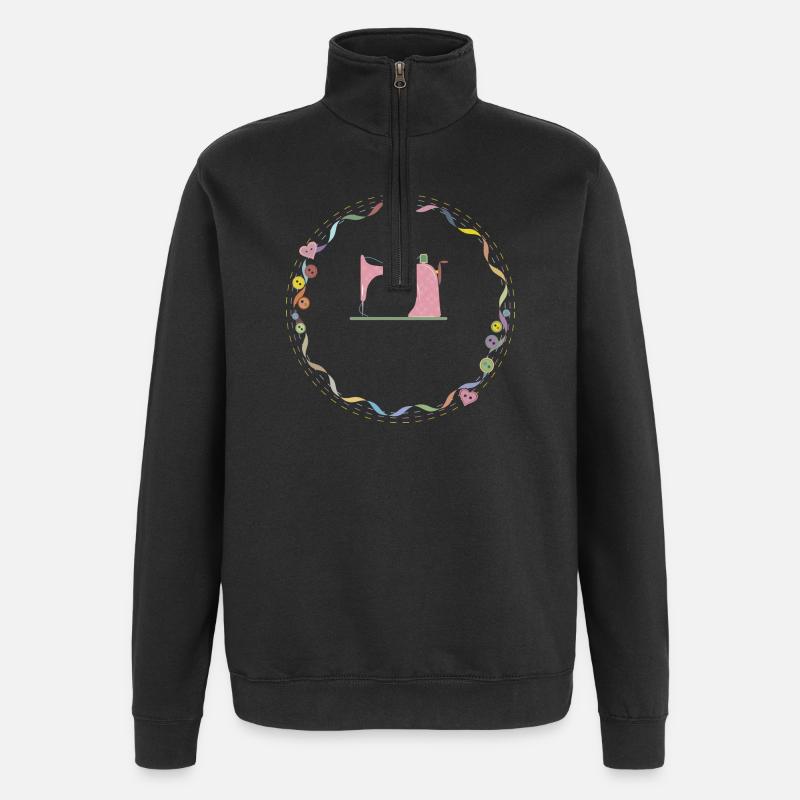 nostalgisch bunte Nähmaschine mit Knöpfe - Quarter-Zip-Sweatshirt - Schwarz