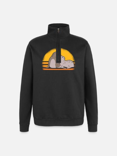 Seal med baby søde sæler sæler gave - Sweatshirt med 1/4 lynlås - sort