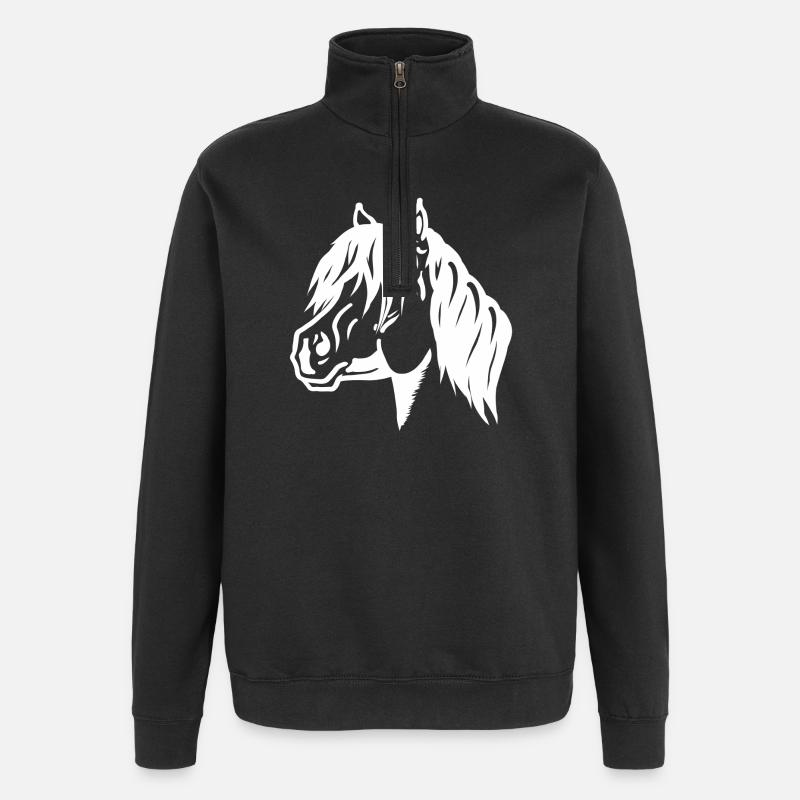 Portrait de poney blanc - Sweat à zip 1/4 - noir