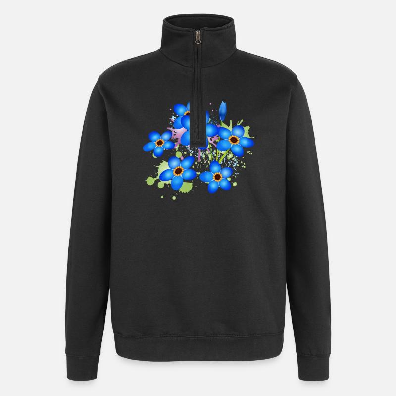bright blue forget-me-not graffiti - Quarter-Zip Sweatshirt - black