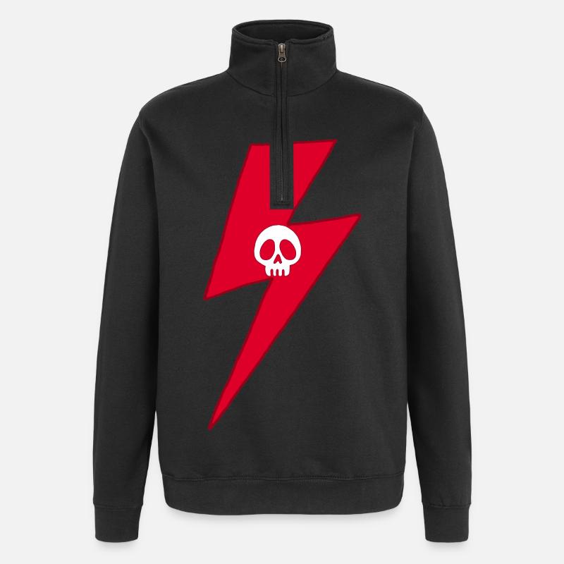 Cranio e fulmine rosso - Felpa con zip 1/4 - nero