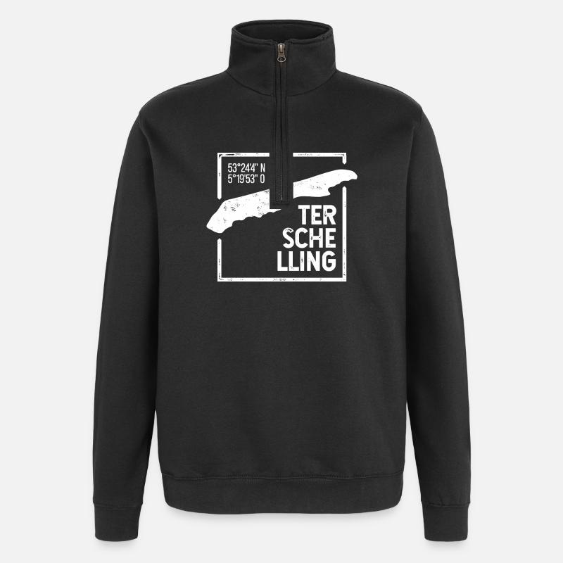 Terschelling | Island silhouette stamp design - Quarter-Zip Sweatshirt - black