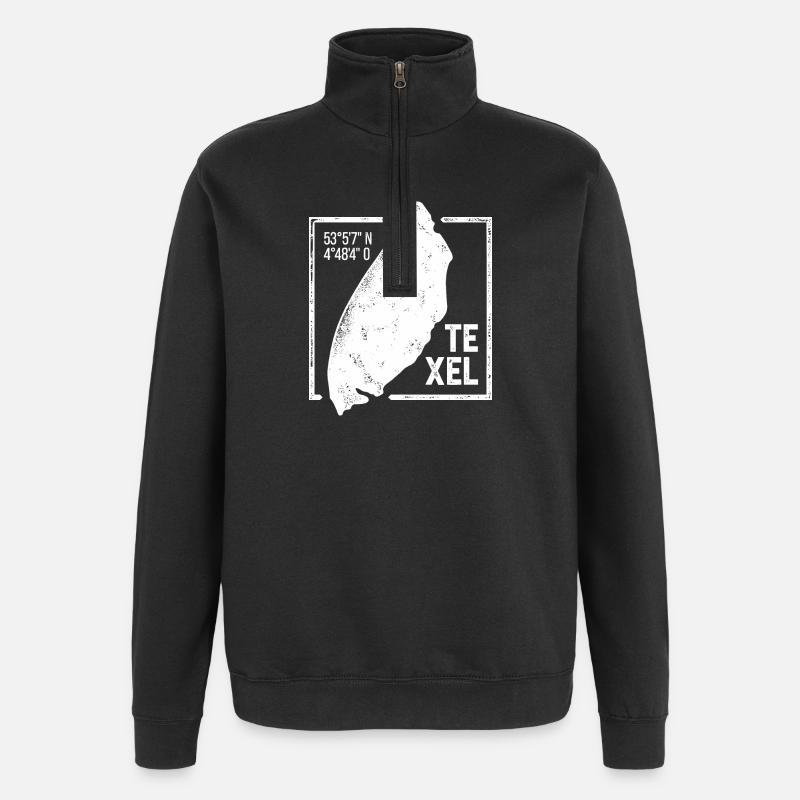 Texel | Island silhouette stamp design - Quarter-Zip Sweatshirt - black