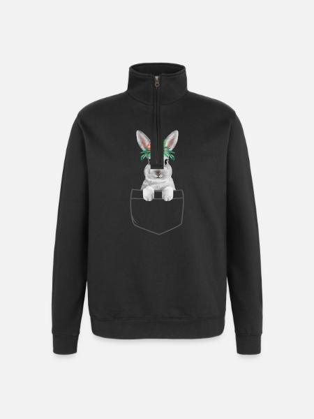 Rabbit Easter Flowers Rabbit Mom - Quarter-Zip Sweatshirt - black