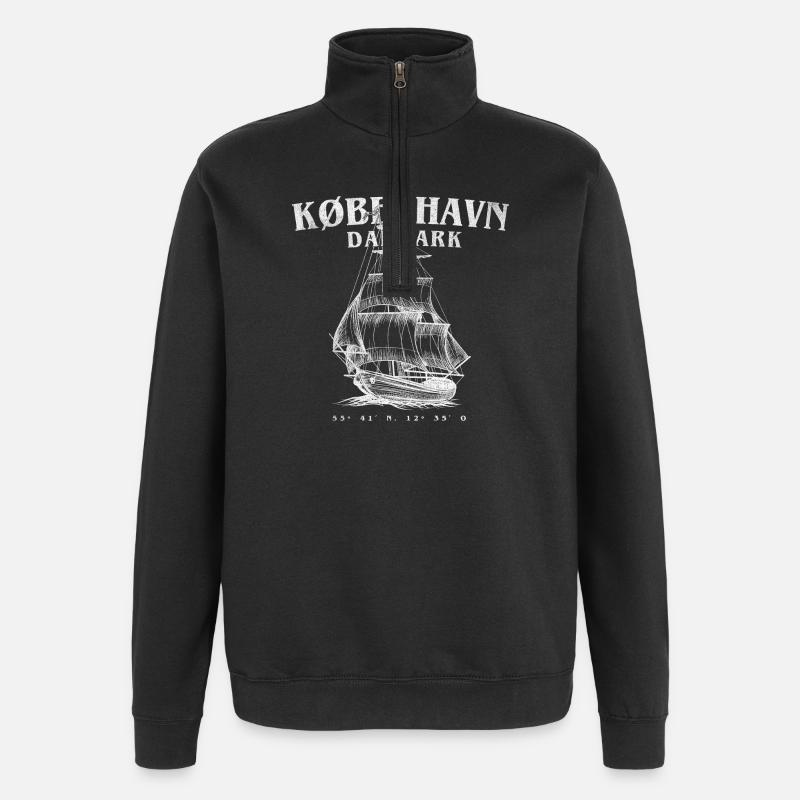 København Sailing Ship Silhouette - Quarter-Zip Sweatshirt - black