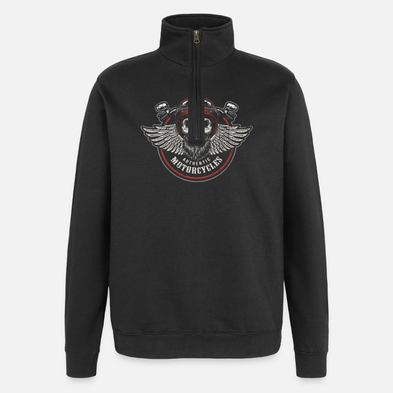 Grim Wings Motorradschädel-Emblem - Quarter-Zip-Sweatshirt - Schwarz